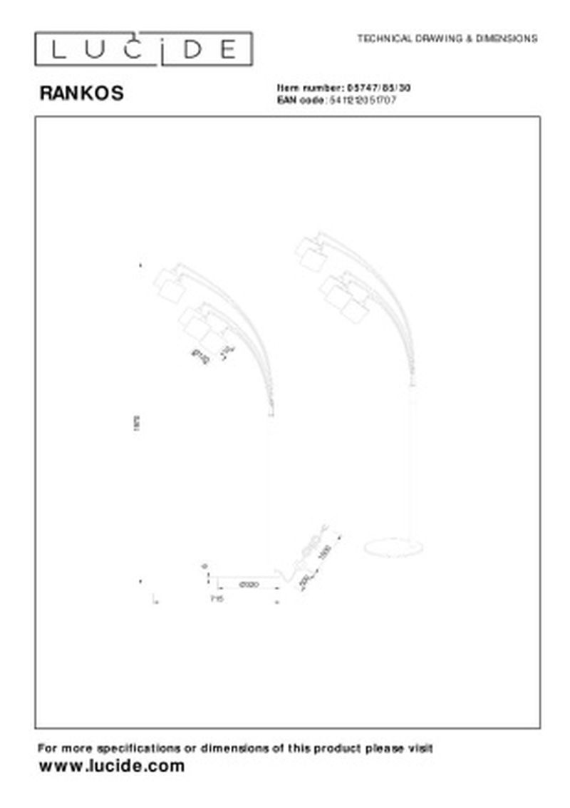 Lucide RANKOS - Stojacia lampa - 5xE14 - Čierna